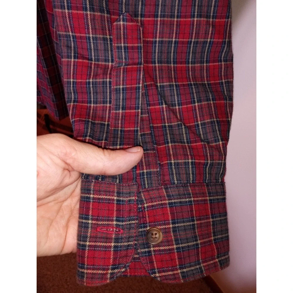 Chaps Mens Plaid Button Down Shirt Size L Long Sleeve Shirt Red